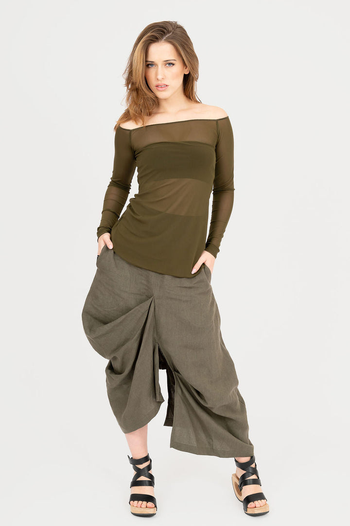 Off Shoulder Long Sleeve Top- Sheer