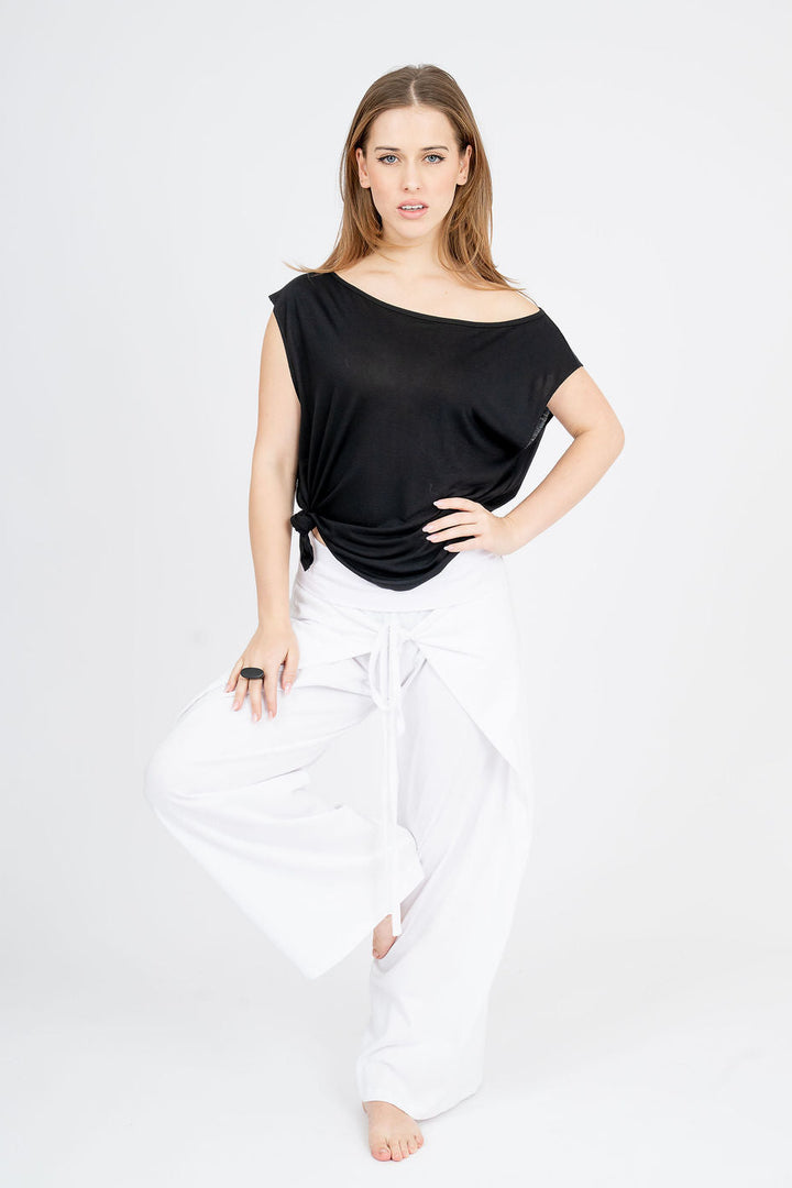 Flare tie front cotton pant