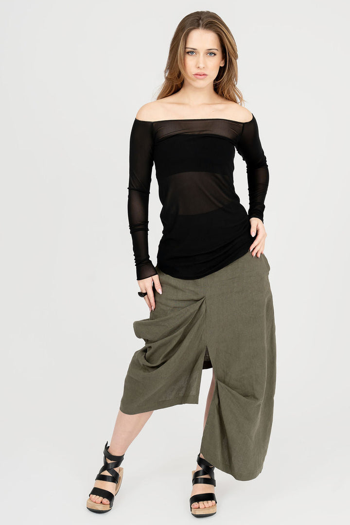 Off Shoulder Long Sleeve Top- Sheer
