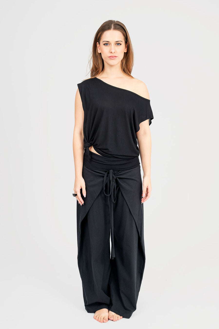 Flare tie front cotton pant