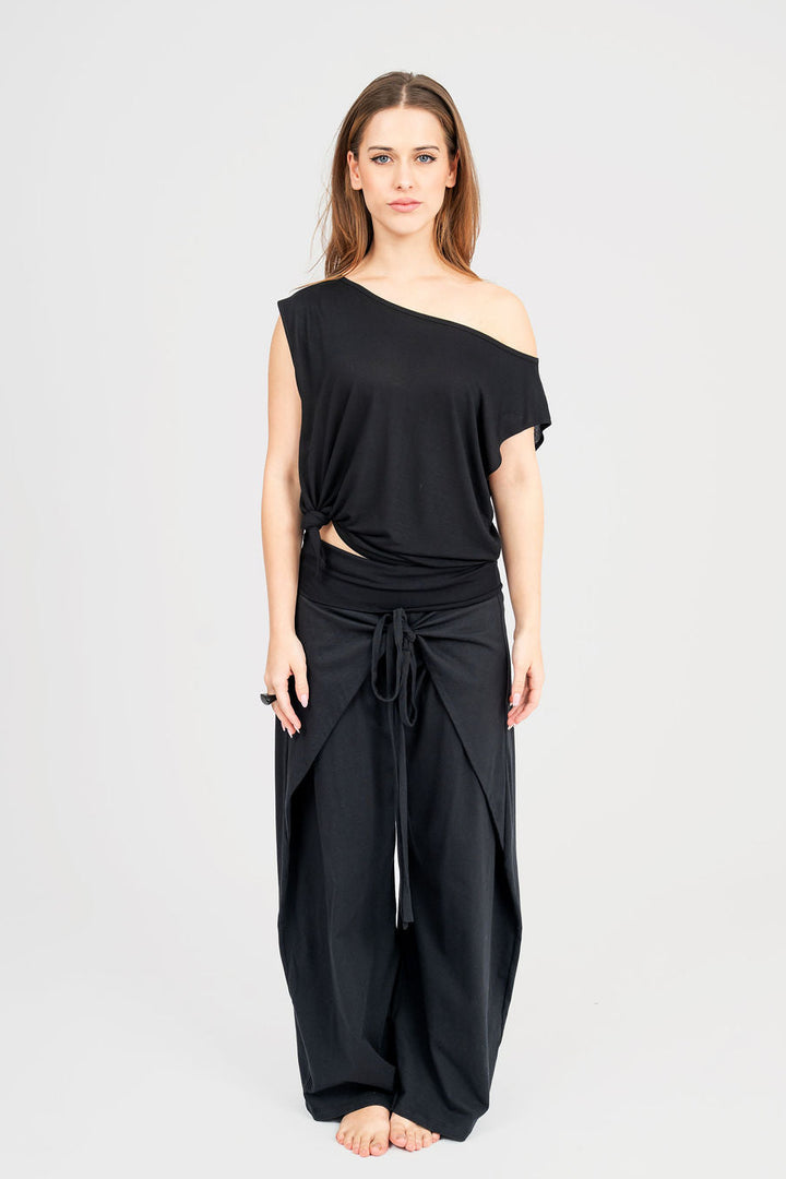Flare tie front cotton pant