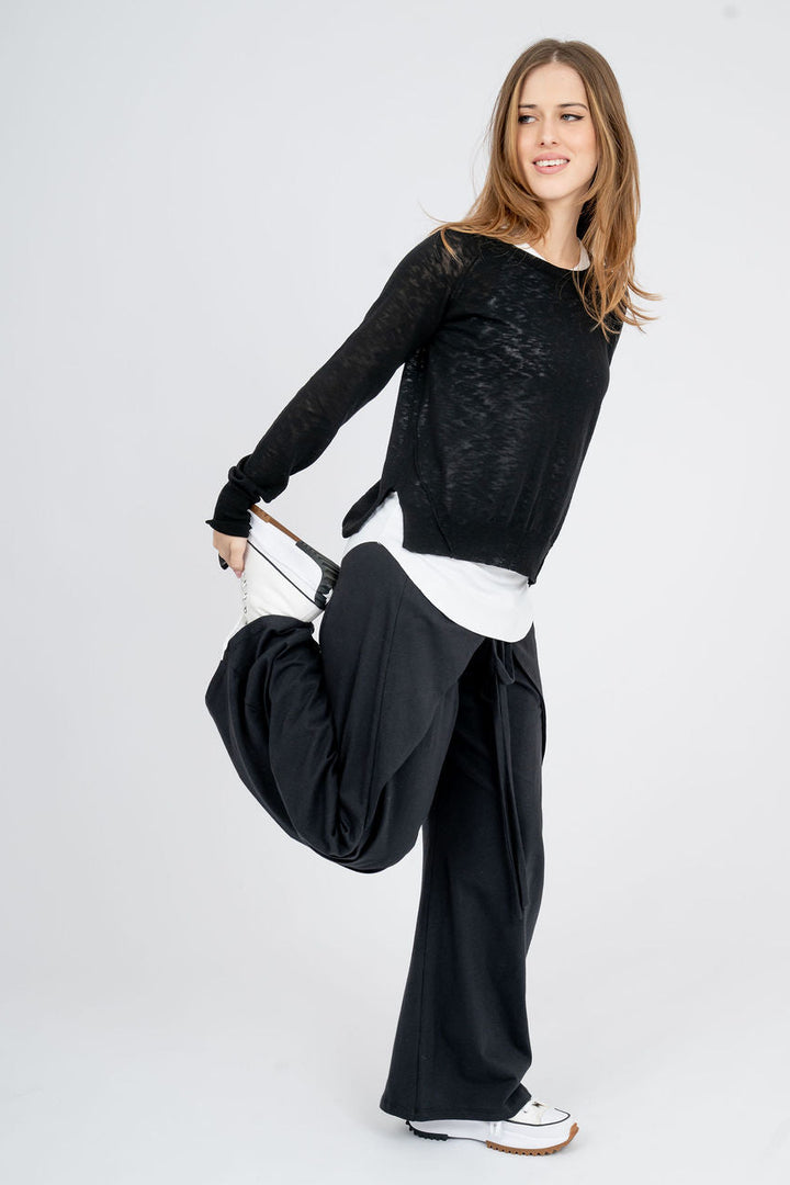 Flare tie front cotton pant