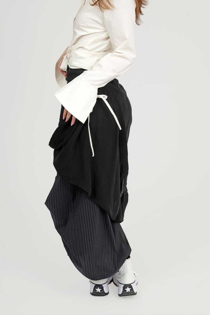 Linen layered wrap skirt