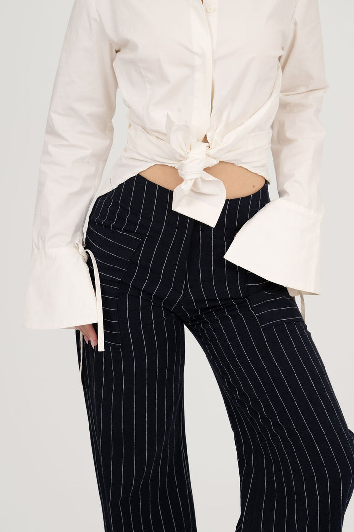 Linen flare pinstripe  pant