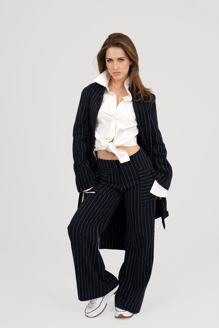 Linen flare pinstripe  pant