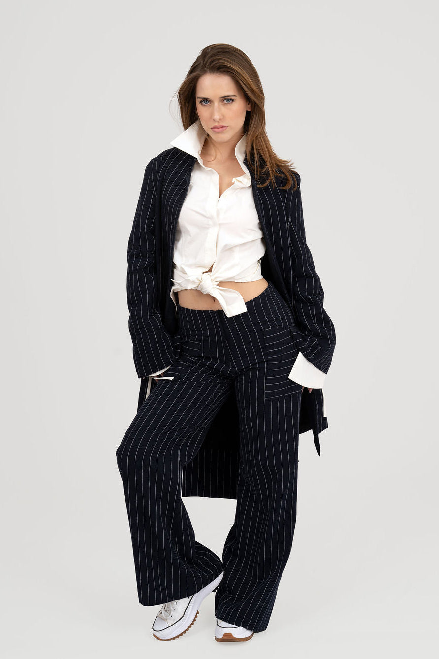 Linen flare pinstripe  pant