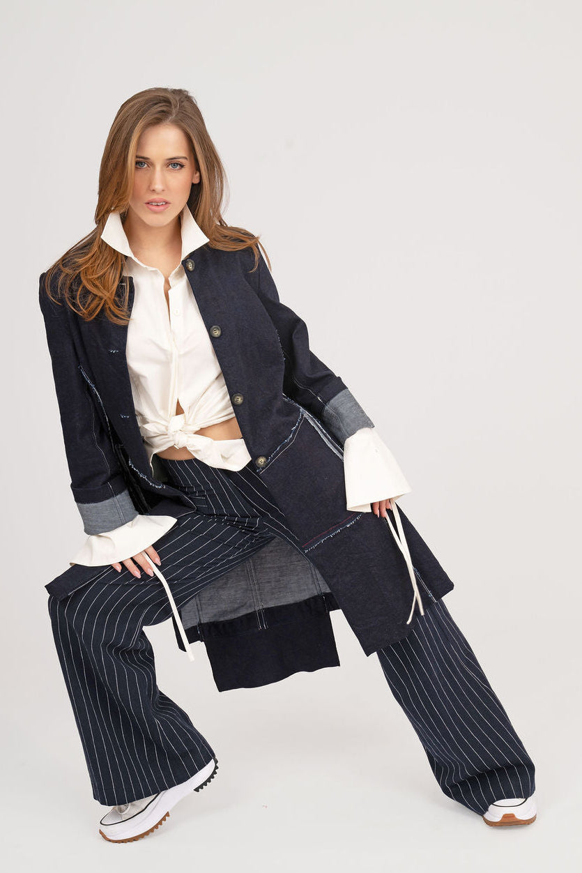Linen flare pinstripe  pant