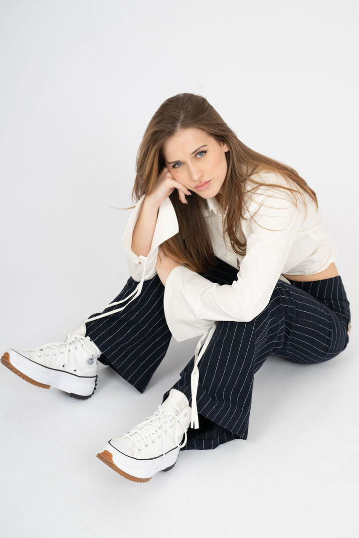 Linen flare pinstripe  pant