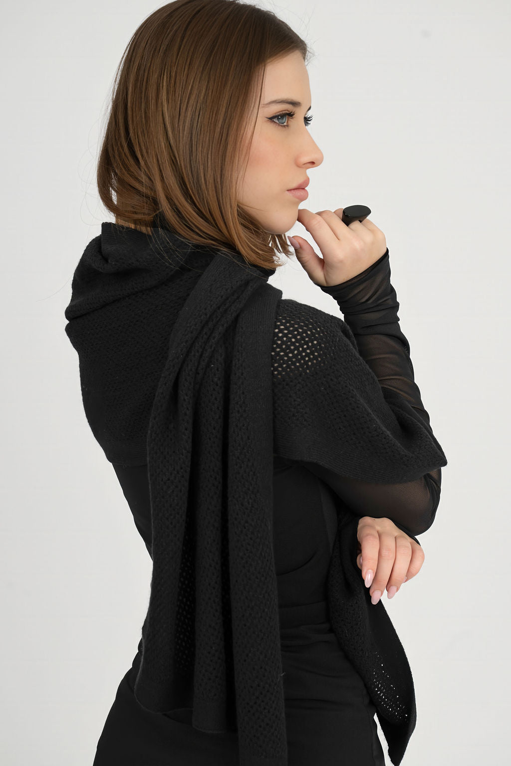 Unisex Long Cashmere mesh shawl