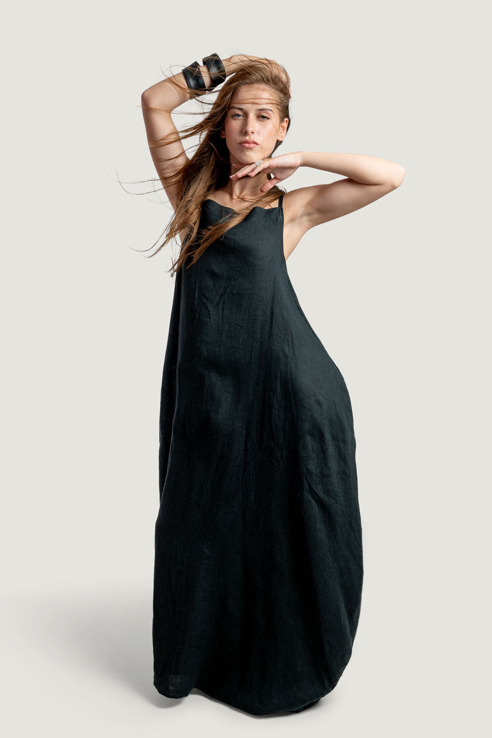 Linen Maxi Dress with square neck