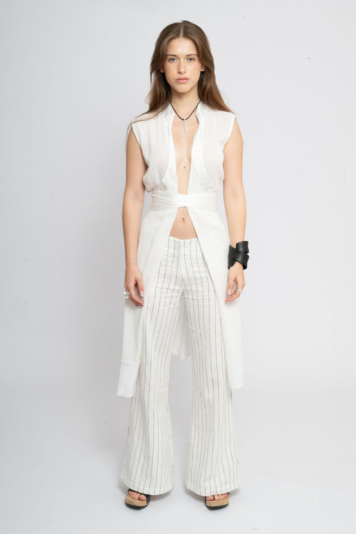 Linen flare pinstripe  pant