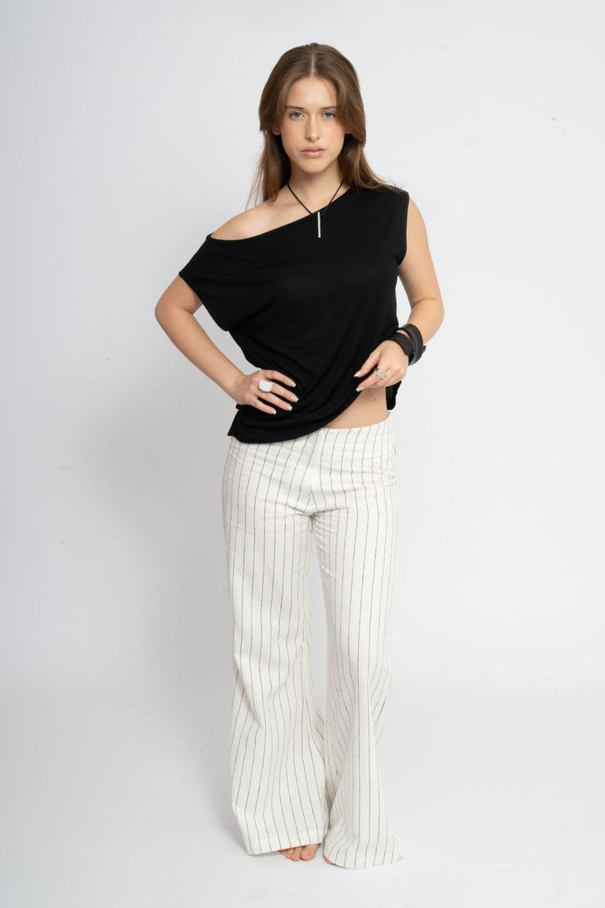 Linen flare pinstripe  pant
