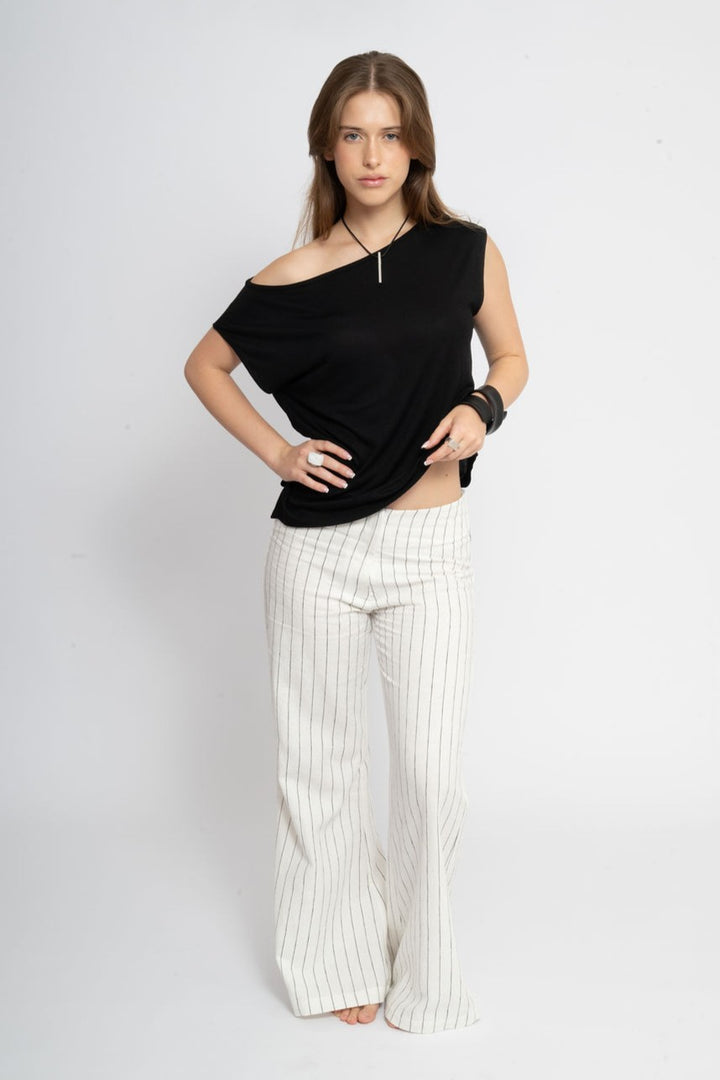 Linen flare pinstripe  pant
