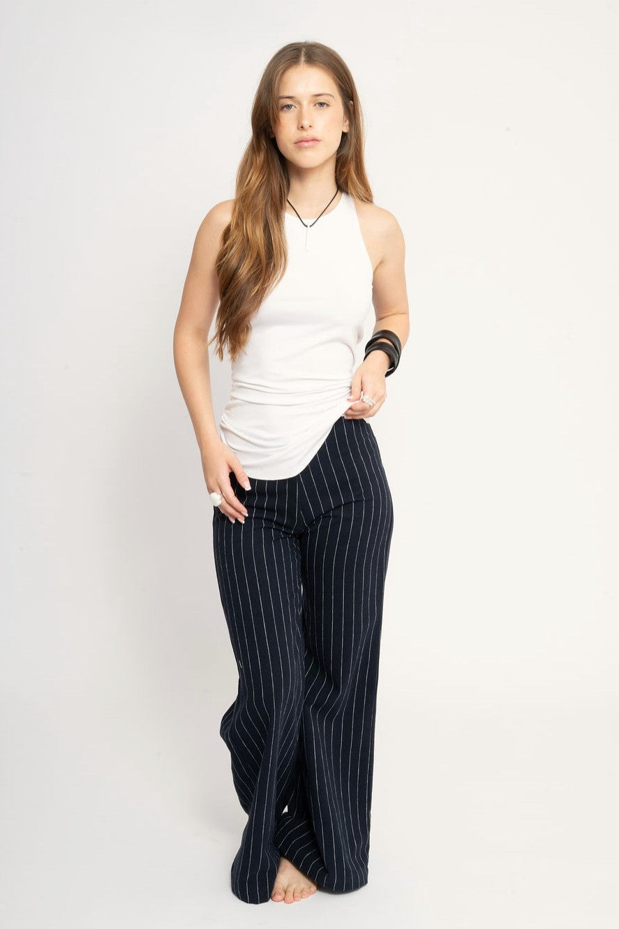 Linen flare pinstripe  pant