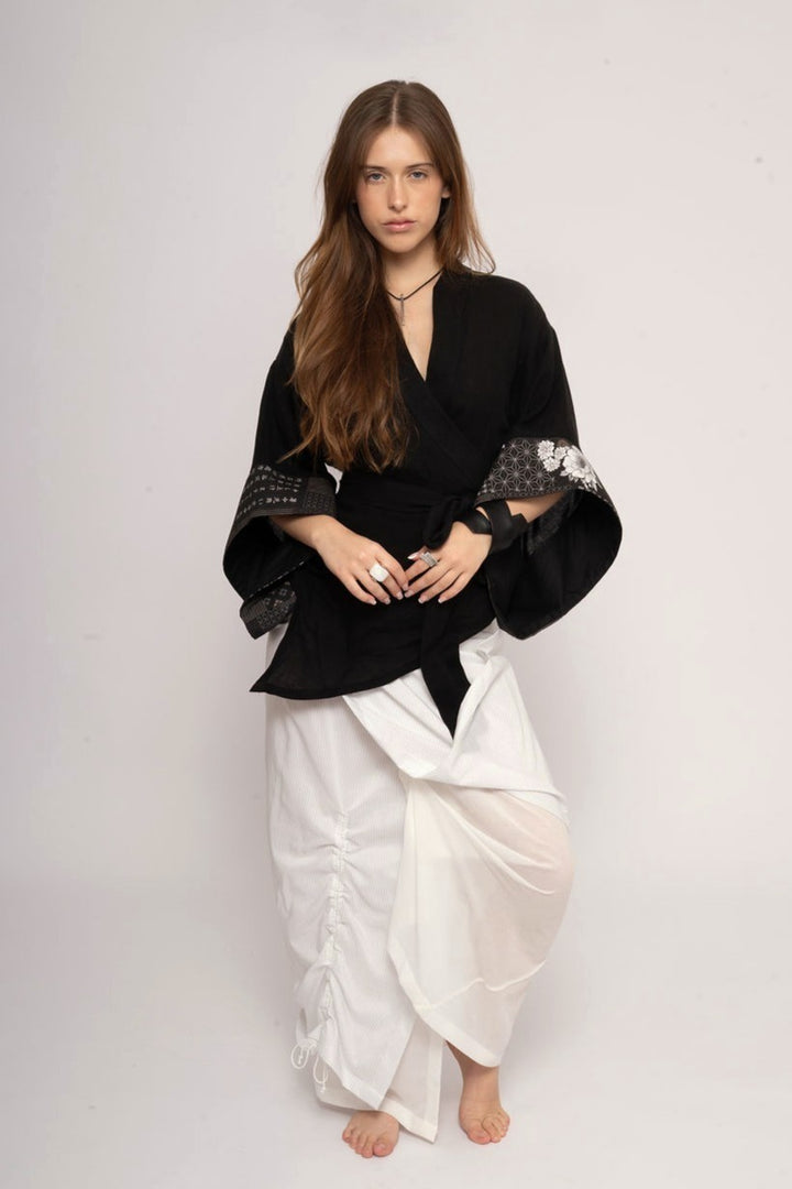 Silk layered wrap skirt