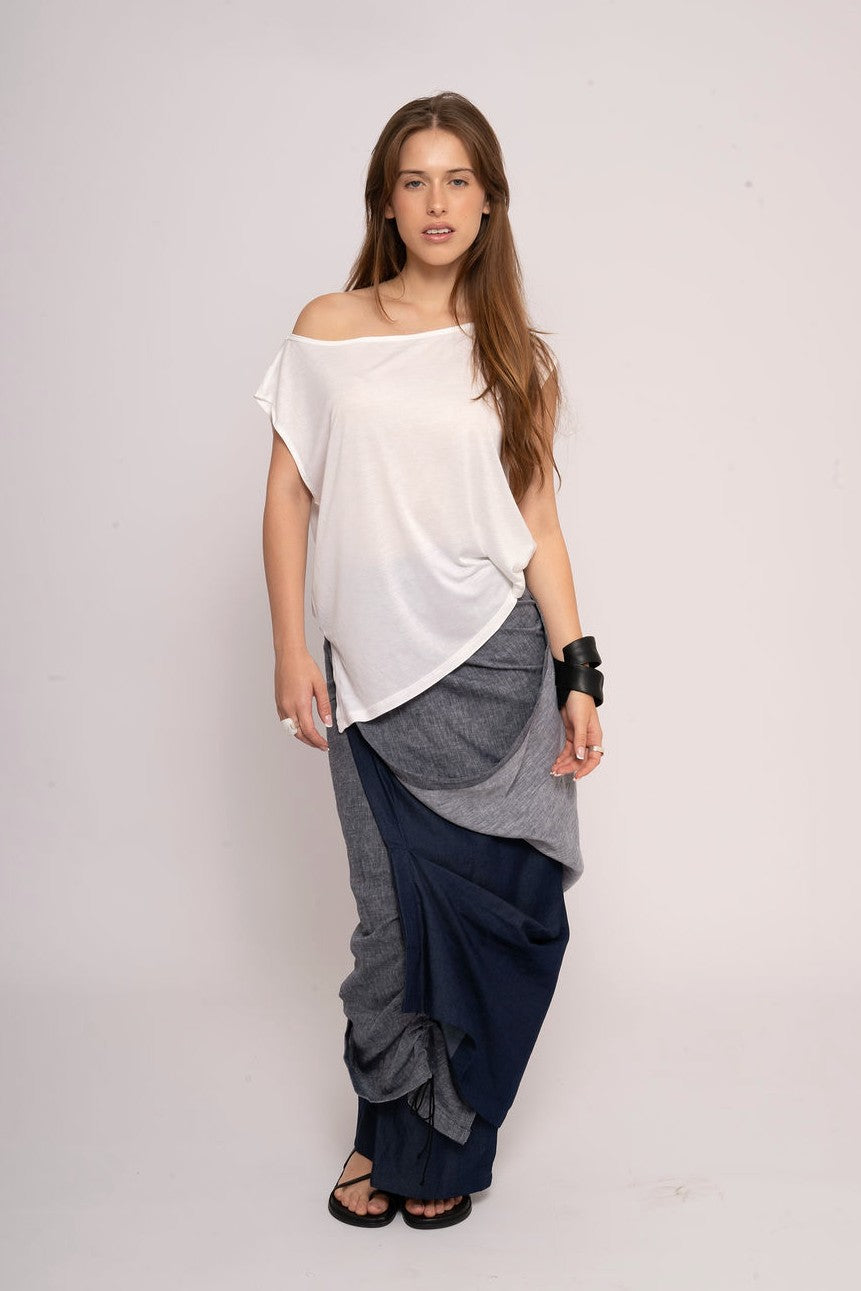 Linen layered wrap skirt