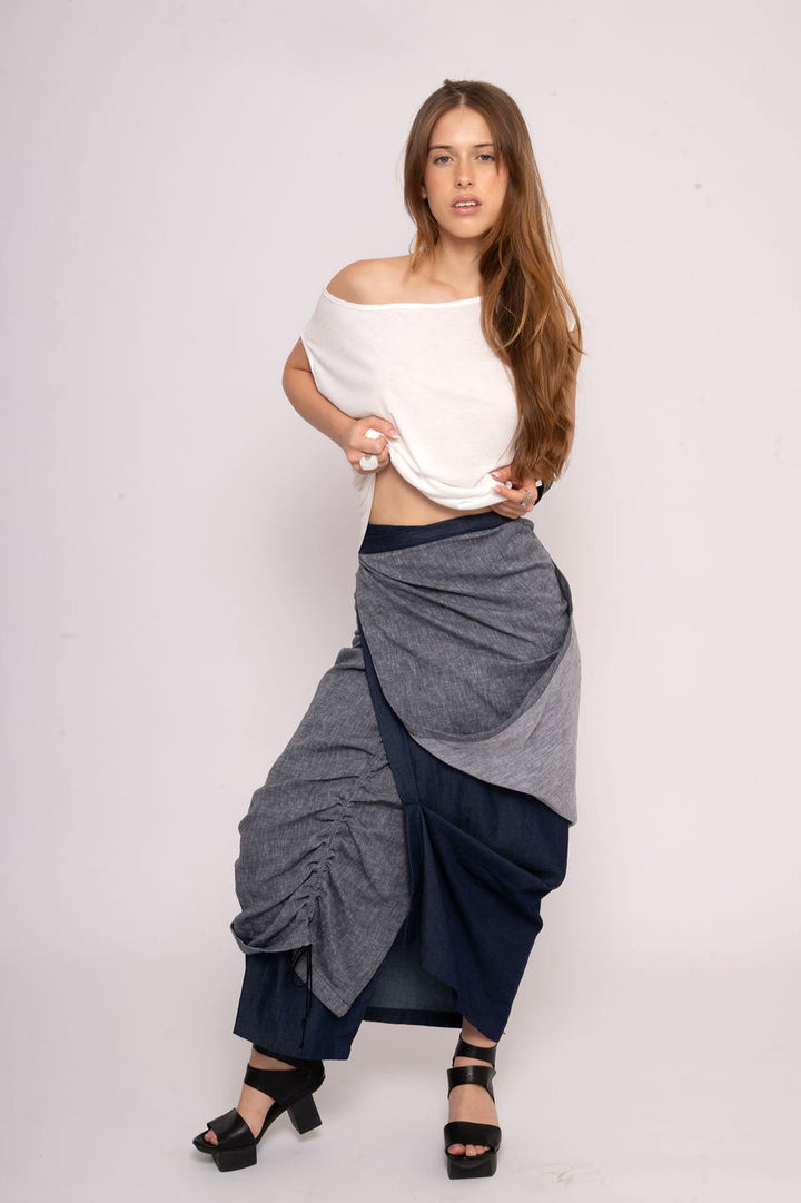 Linen layered wrap skirt