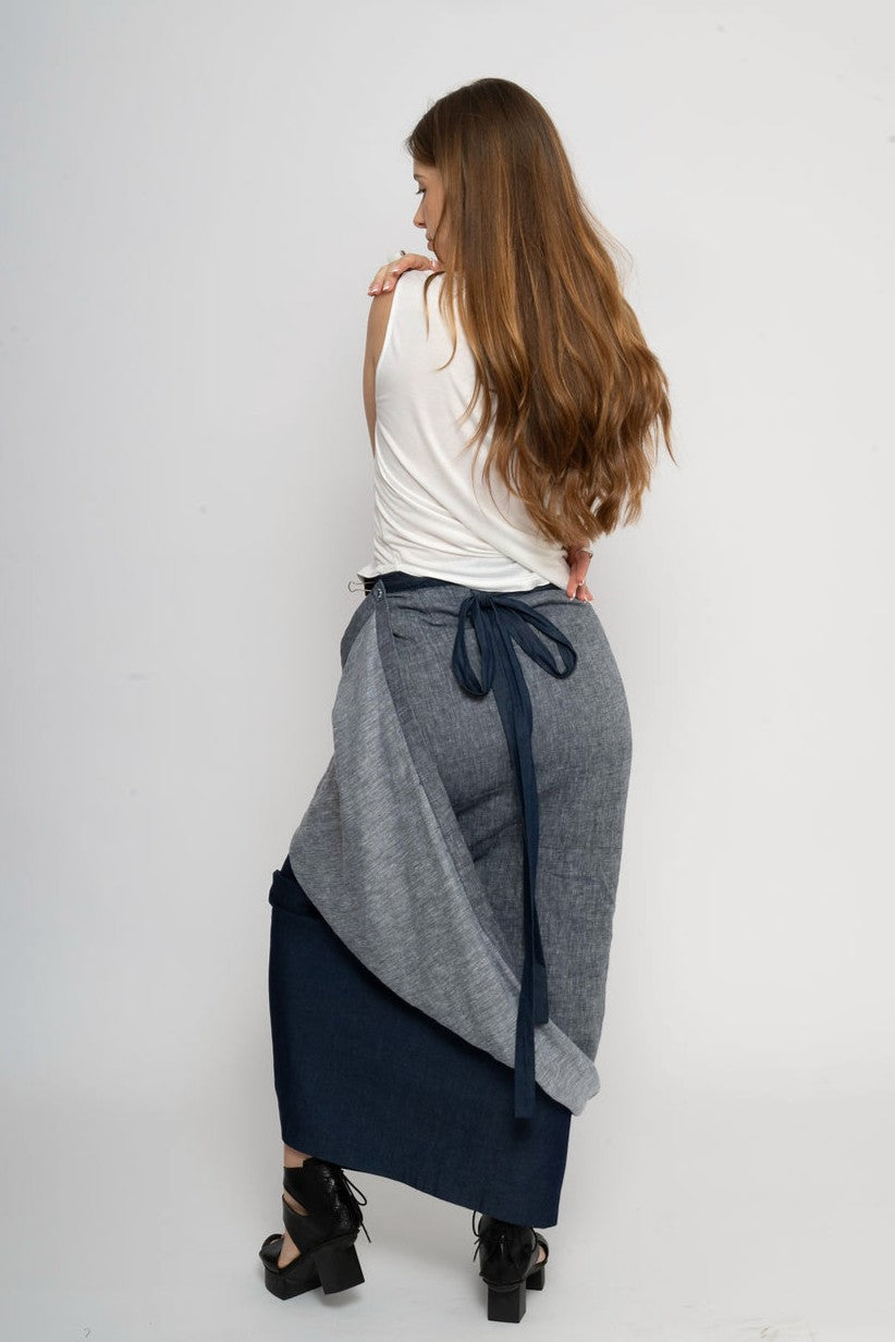 Linen layered wrap skirt