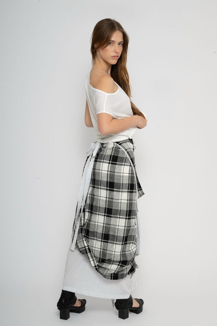 Linen layered wrap skirt