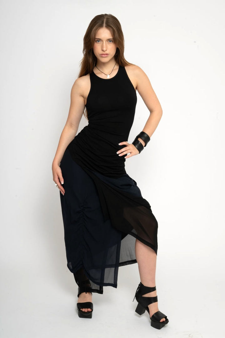 Silk layered wrap skirt