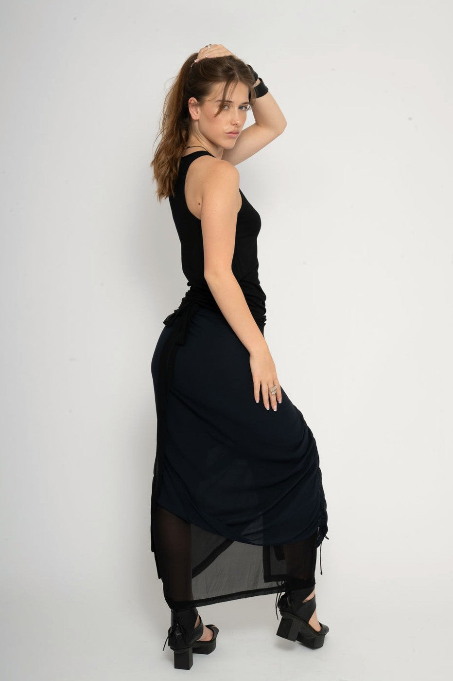 Silk layered wrap skirt