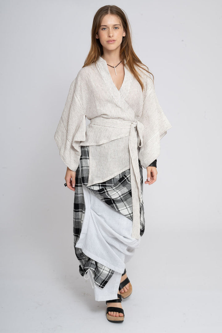 Linen layered wrap skirt