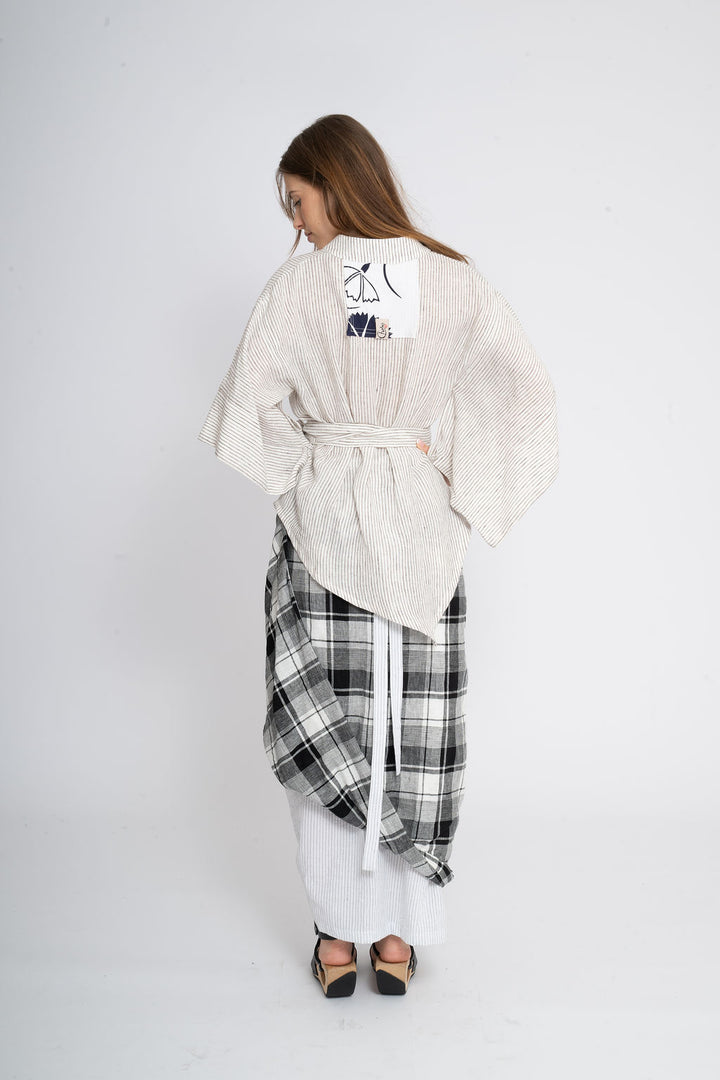 Linen layered wrap skirt