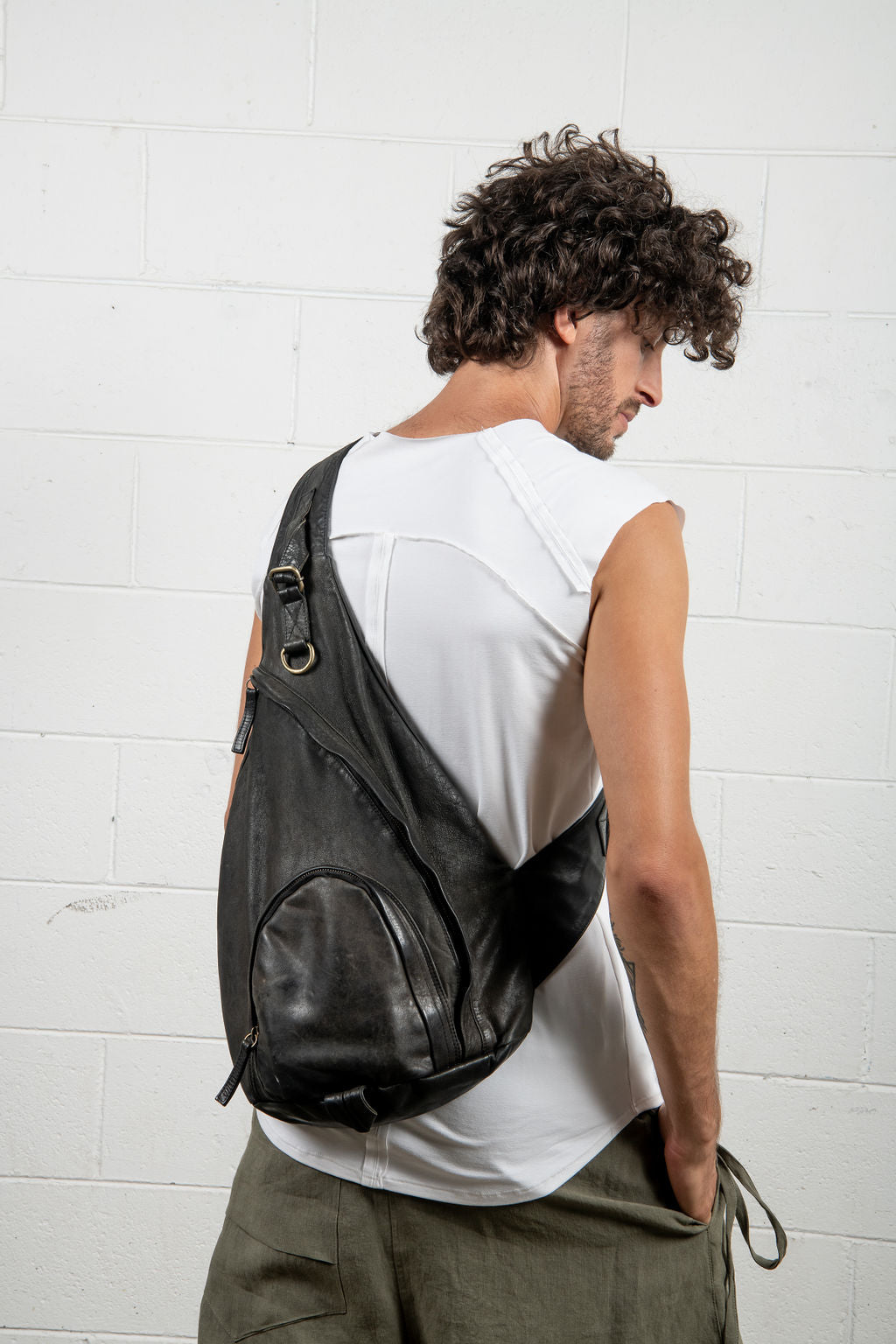 Leather cross body back pack - Unisex