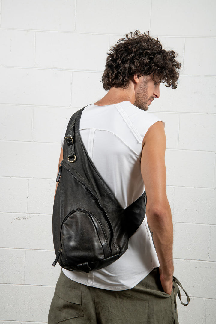 Leather cross body back pack - Unisex