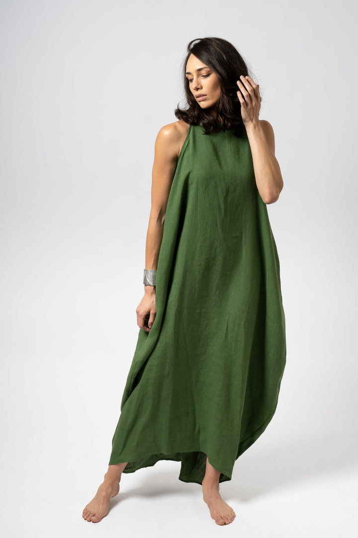 Linen Maxi Dress with square neck