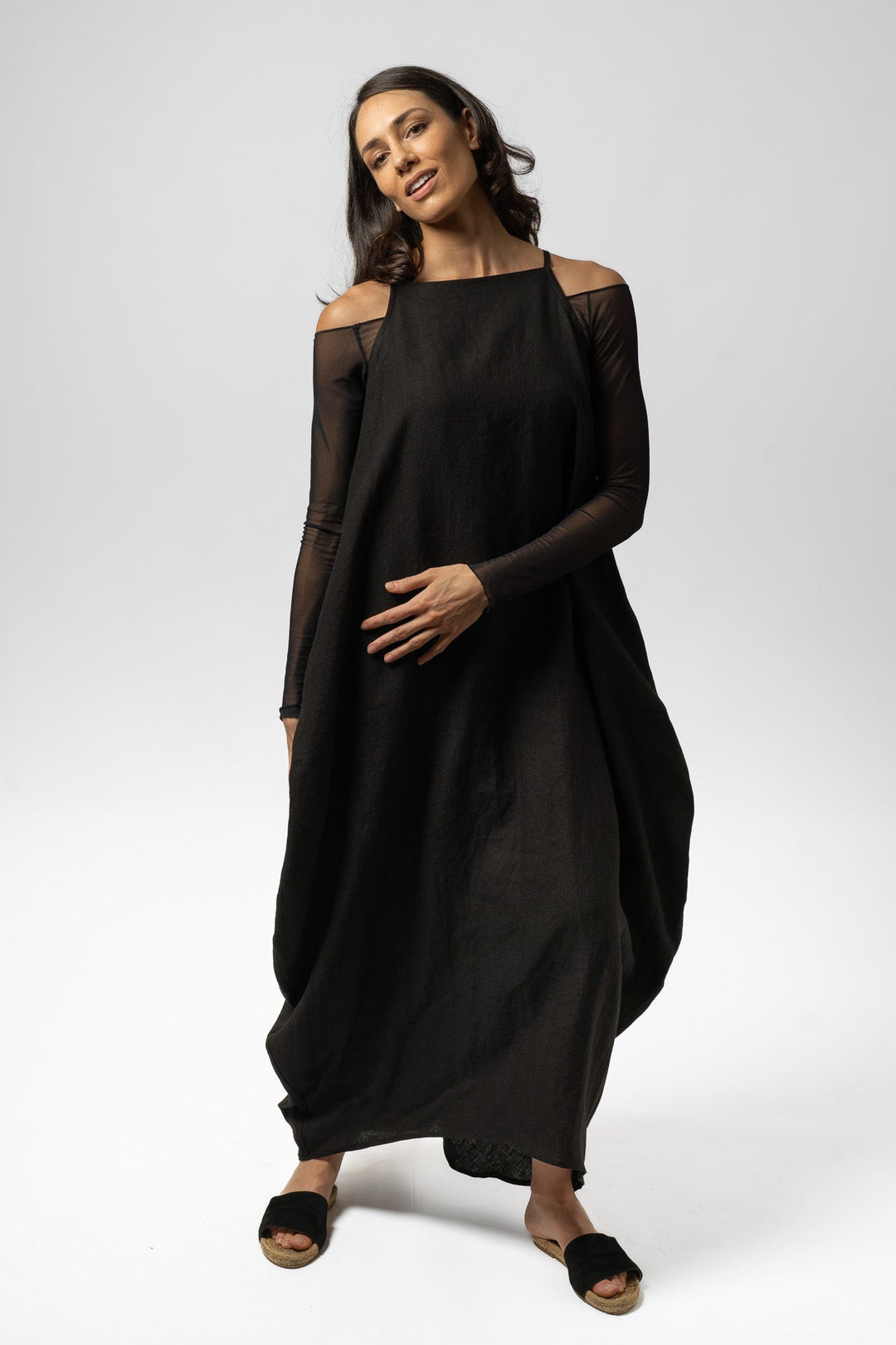 Linen Maxi Dress with square neck