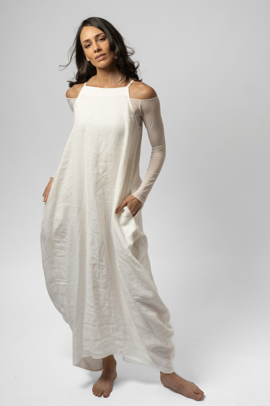 Off Shoulder Long Sleeve Top- Sheer