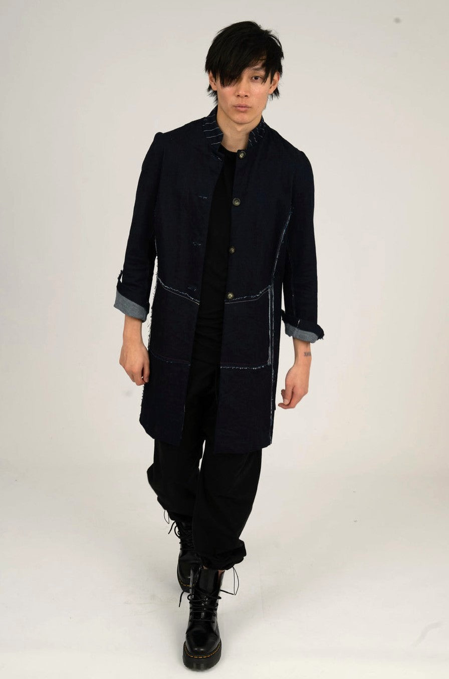 Denim Coat thats raw and rugged- UNISEX