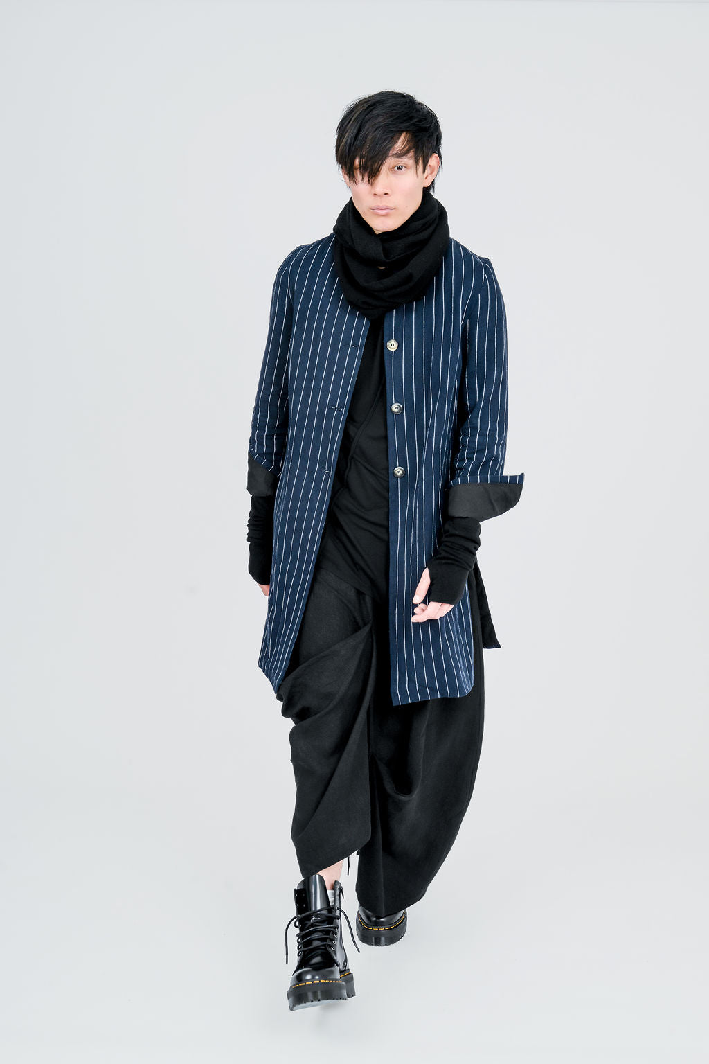 Pleat Linen Asymmetric Maxi Skirt Unisex