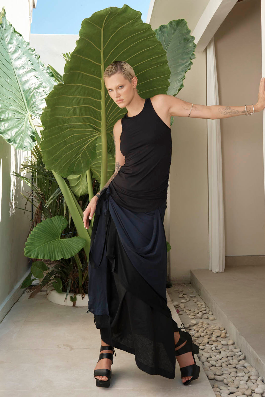 Silk layered wrap skirt