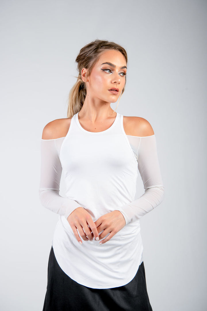 Sheer Off Shoulder Long Sleeve Top - Aroma Houz