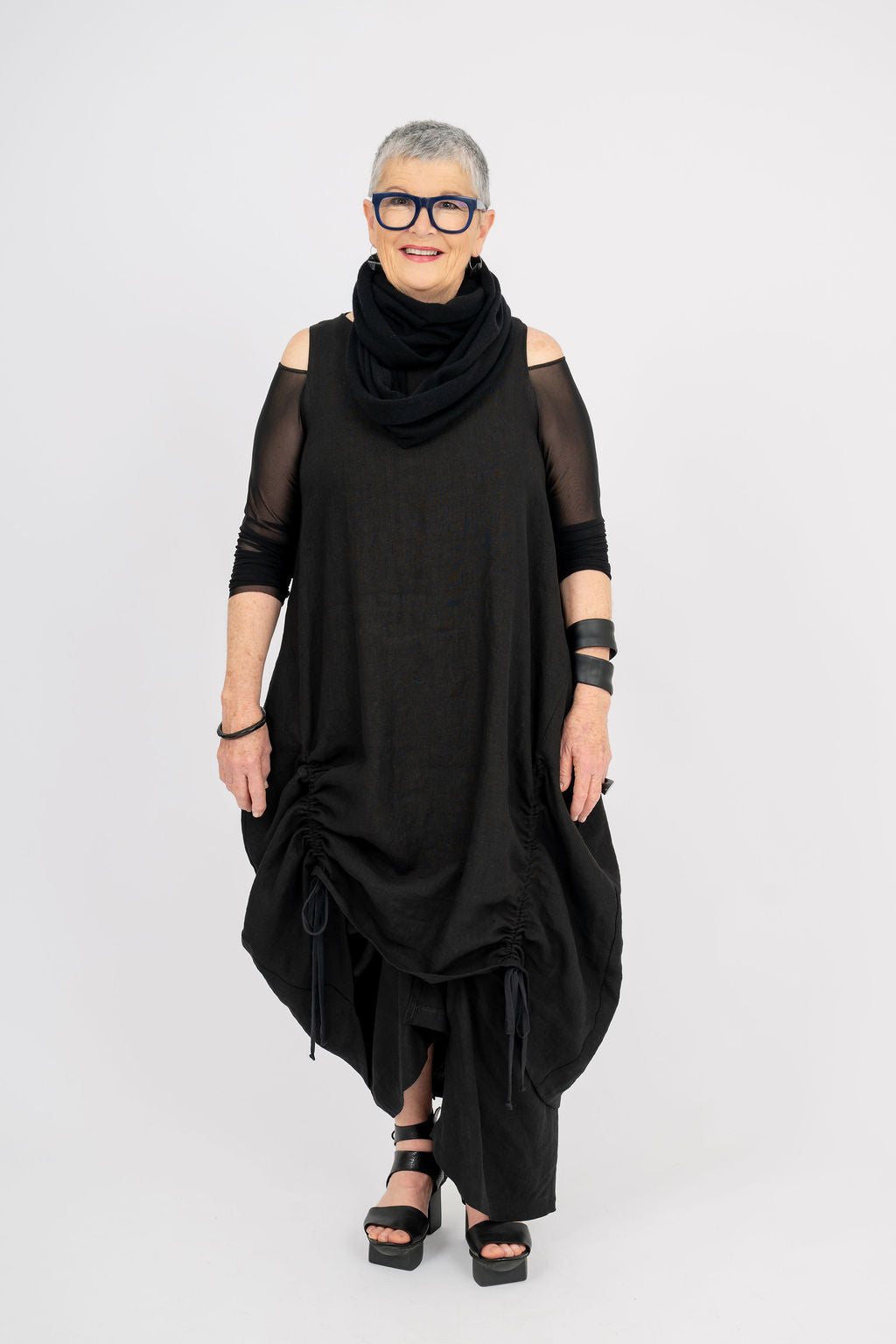 Pleat Linen Asymmetric Maxi Skirt Unisex