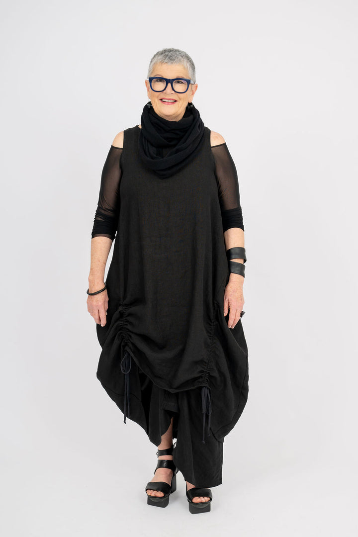 Pleat Linen Asymmetric Maxi Skirt Unisex