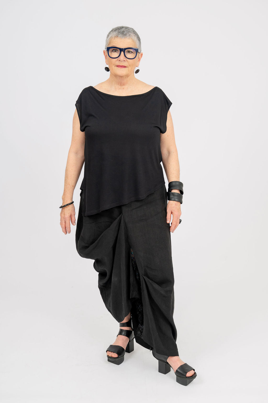 Pleat Linen Asymmetric Maxi Skirt Unisex