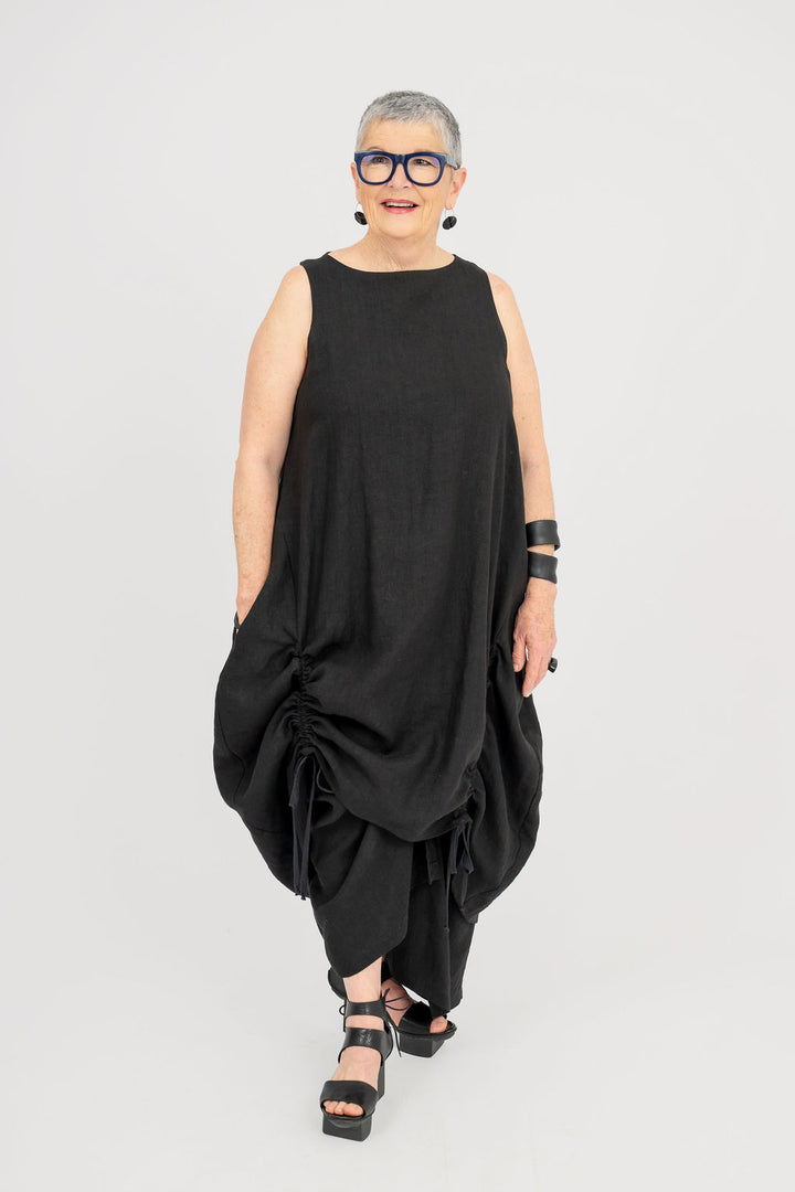 Pleat Linen Asymmetric Maxi Skirt Unisex