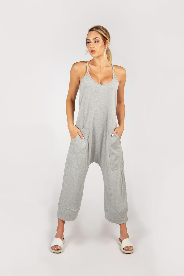 Action Back Drop Crotch Jumpsuit With Wide Leg - Aroma Houz