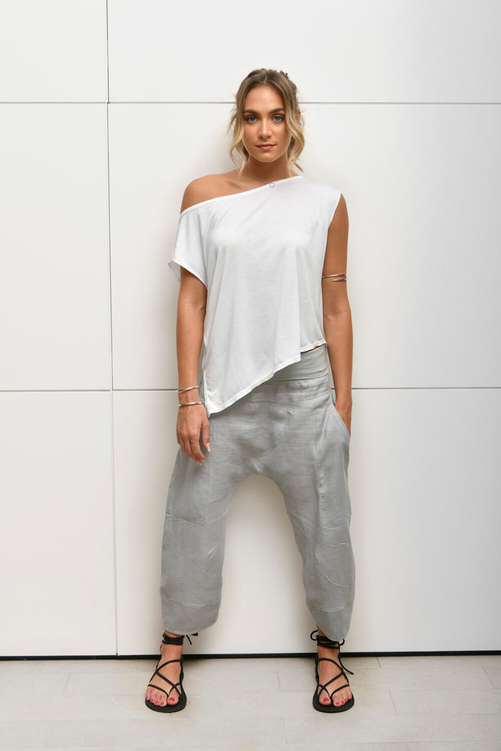 Linen Fold Over Waist Pant - Aroma Houz