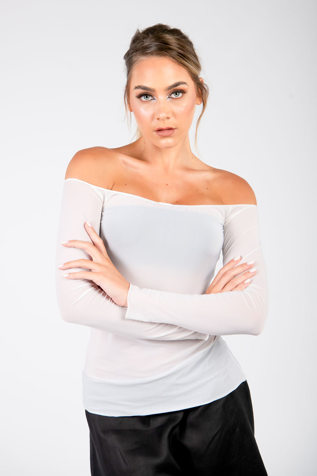 Sheer Off Shoulder Long Sleeve Top - Aroma Houz